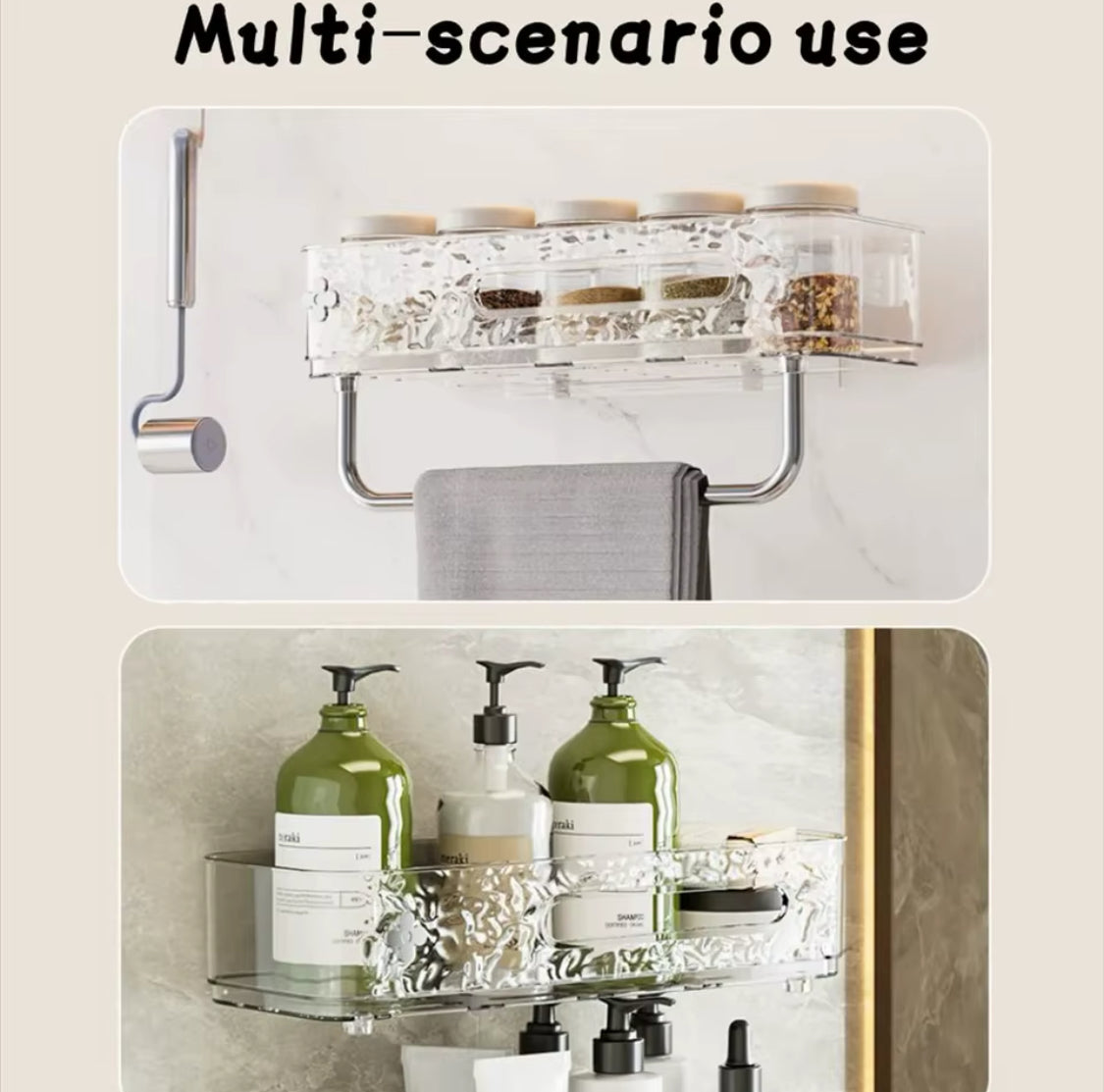 Wall Mounted Storage Rack With Towel Holder, Self Adhesive Transparent Shower Storage Rack, Bathroom Punch Free Storage Rack Wall Mounted Storage Rack With Towel Holder, Self Adhesive Transparent Shower Storage Rack, Bathroom Punch Free Storage Rack